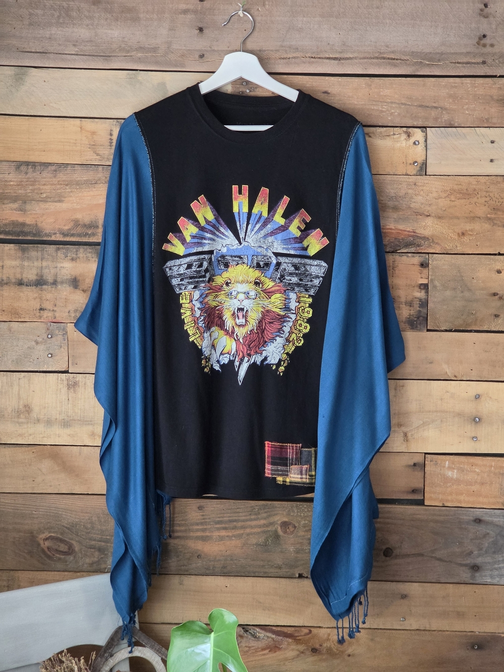 Graphic Black Tee with Teal Draped Sleeves - Picture 3 of 6